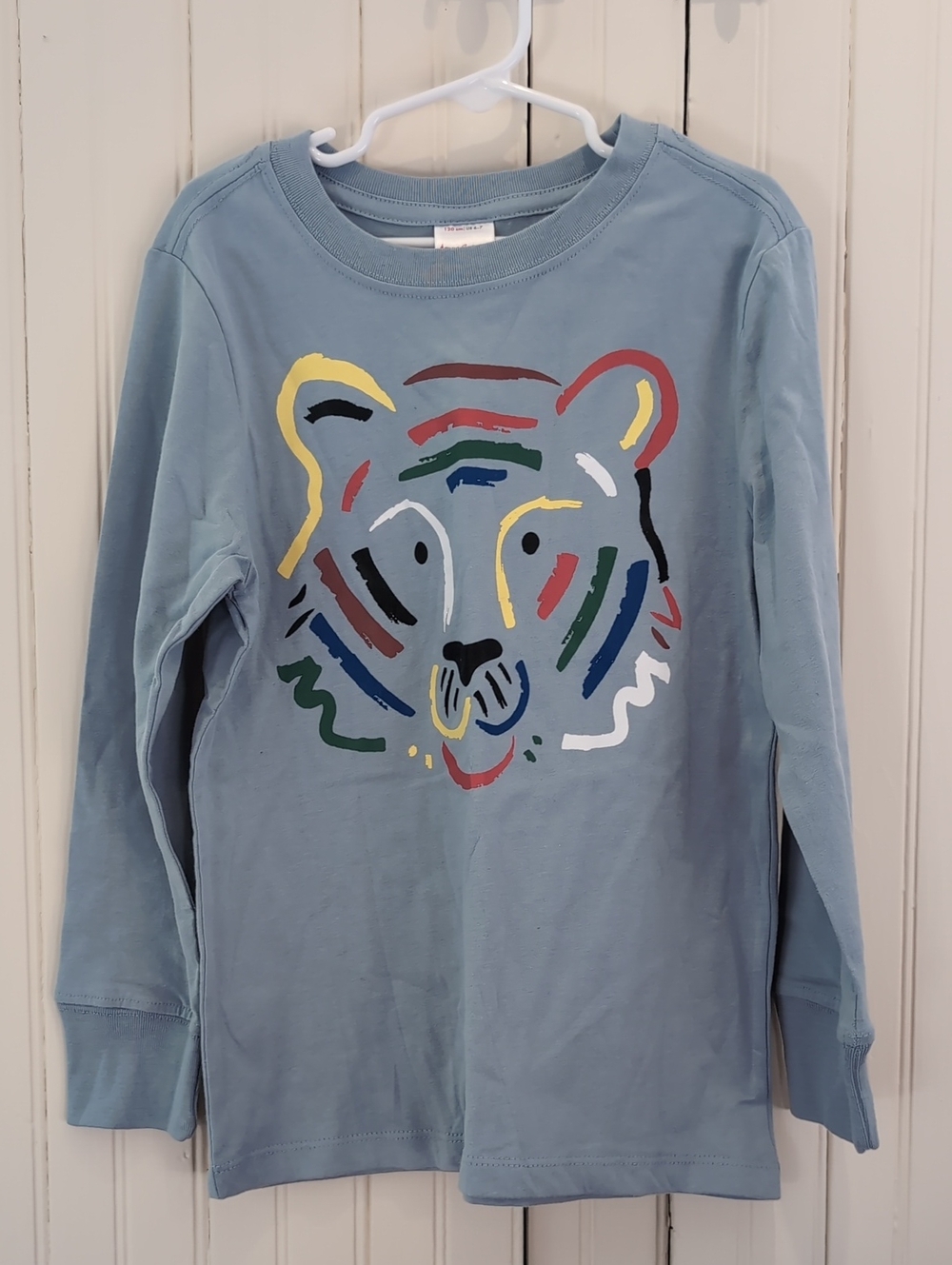 Hanna Andersson Light Blue Long-Sleeve Tee with Colorful Tiger Face